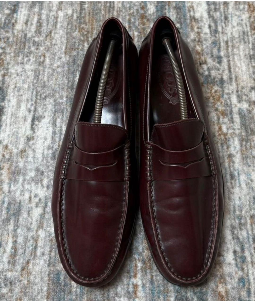 TOD'S Бордовые кожаные лоферы, фото 2