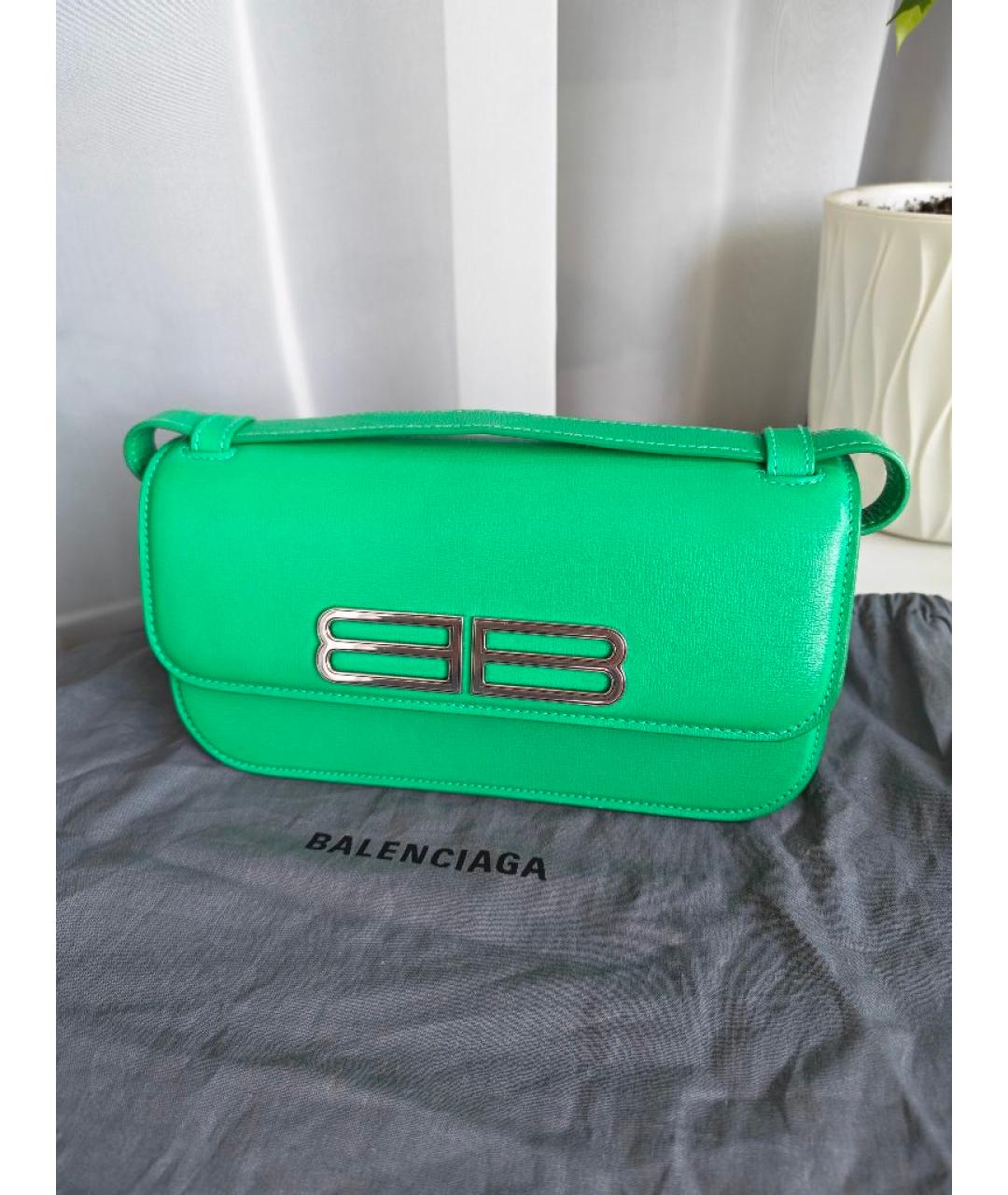 BALENCIAGA Зеленая кожаная сумка через плечо, фото 6