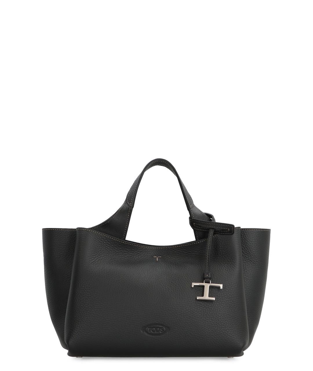TOD'S Черная кожаная сумка тоут, фото 1