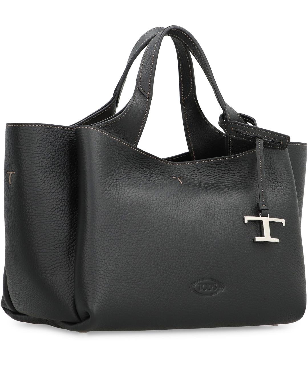 TOD'S Черная кожаная сумка тоут, фото 3