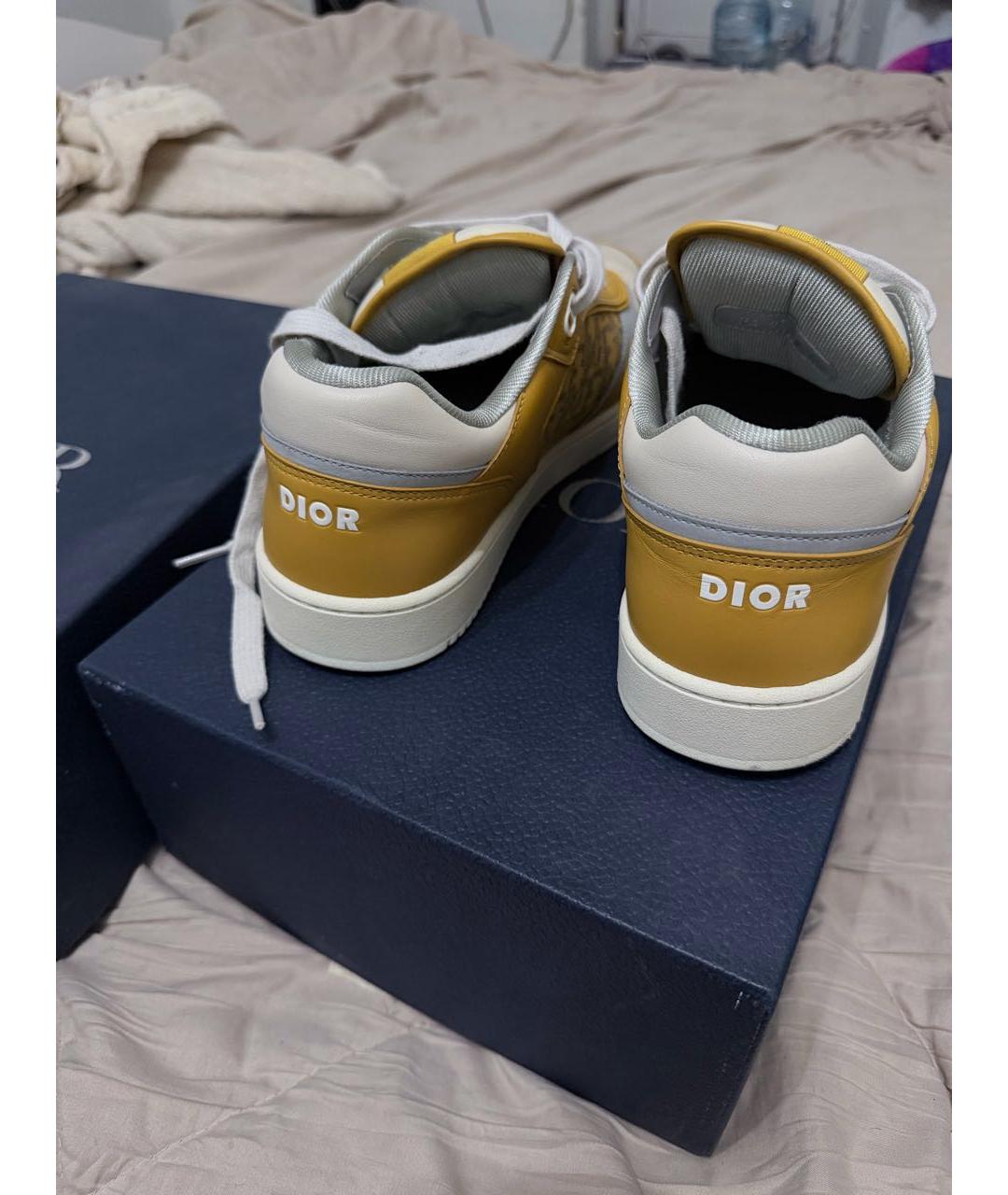 CHRISTIAN DIOR Желтые кожаные низкие кроссовки / кеды, фото 3