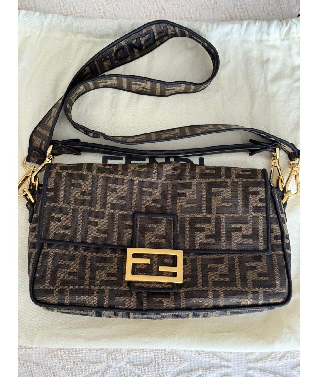 FENDI Коричневая жаккардовая сумка через плечо, фото 7