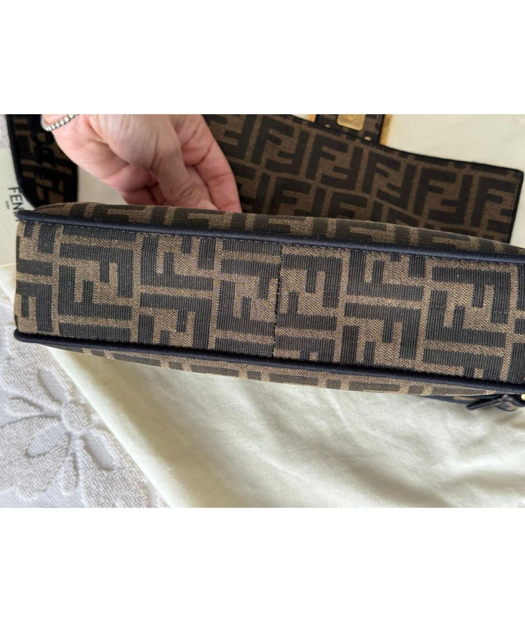 FENDI Коричневая жаккардовая сумка через плечо, фото 3