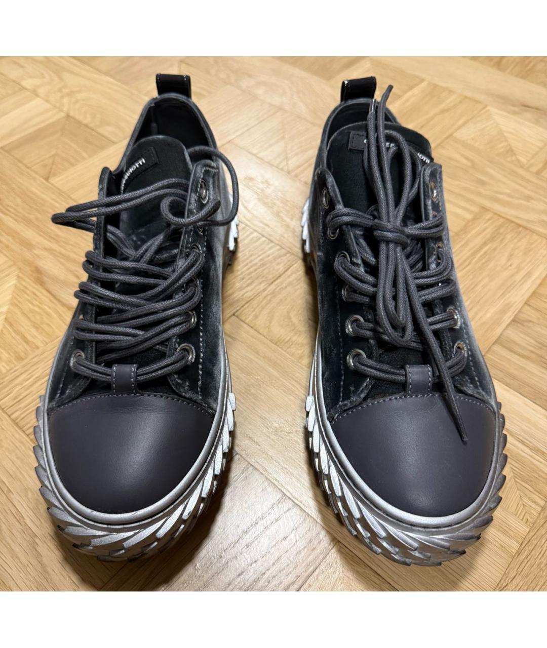 GIUSEPPE ZANOTTI DESIGN Серые бархатные низкие кроссовки / кеды, фото 2