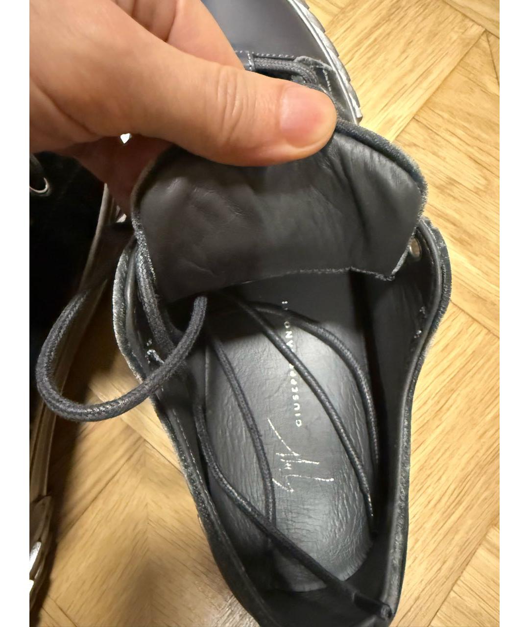 GIUSEPPE ZANOTTI DESIGN Серые бархатные низкие кроссовки / кеды, фото 8