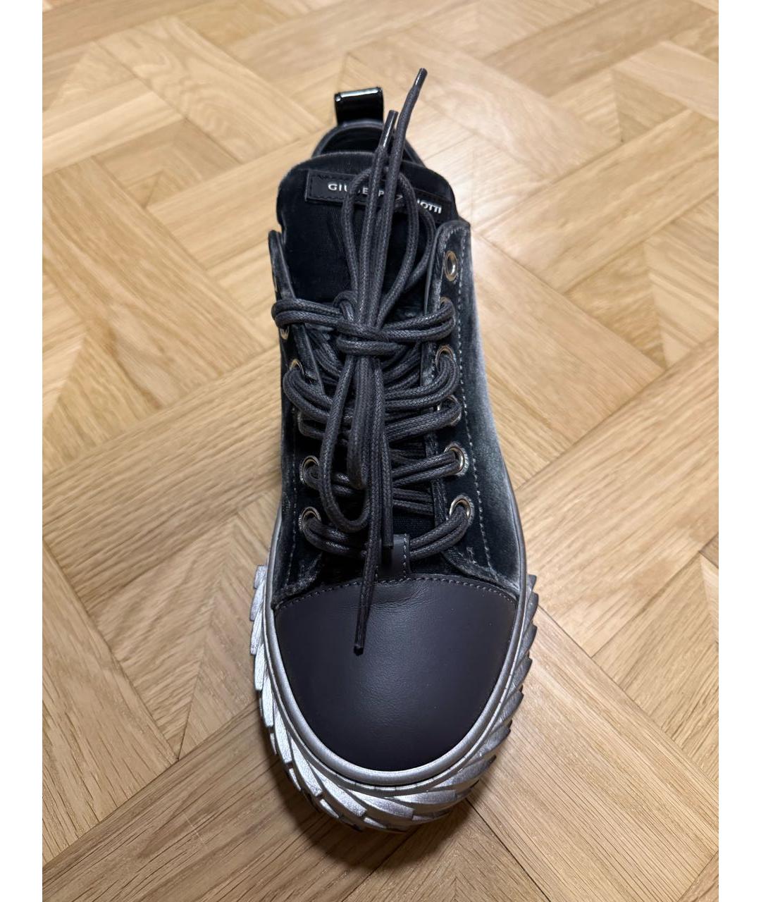 GIUSEPPE ZANOTTI DESIGN Серые бархатные низкие кроссовки / кеды, фото 7