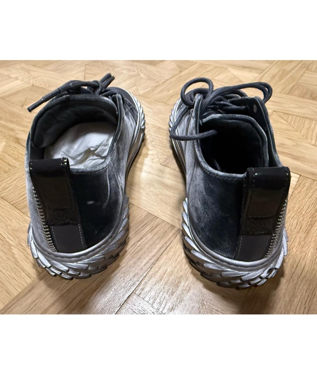 GIUSEPPE ZANOTTI DESIGN Серые бархатные низкие кроссовки / кеды, фото 4