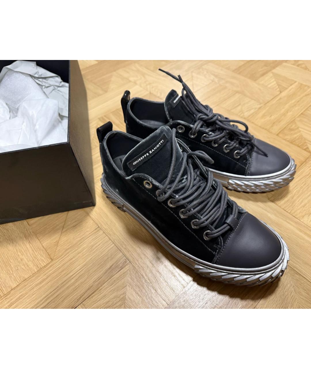 GIUSEPPE ZANOTTI DESIGN Серые бархатные низкие кроссовки / кеды, фото 5