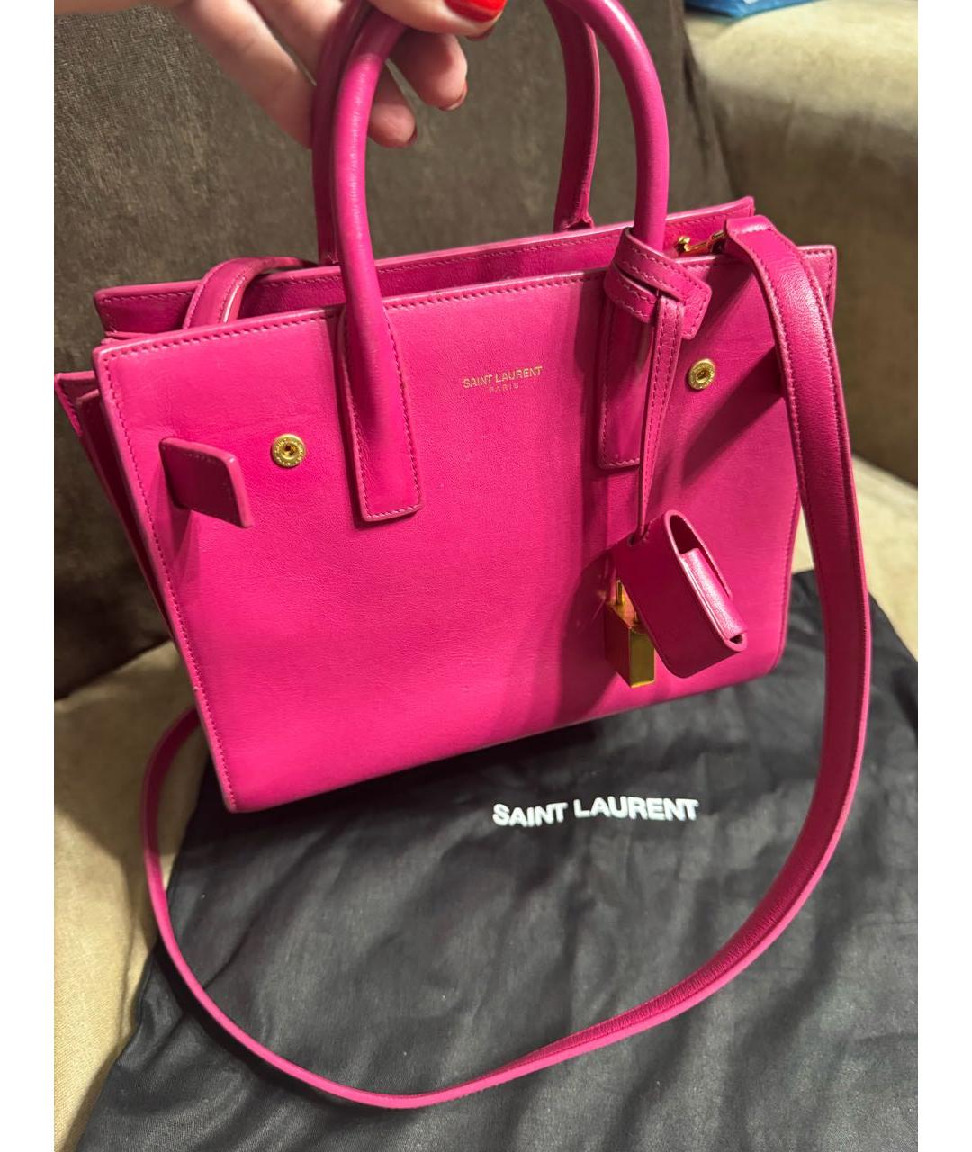 SAINT LAURENT Фуксия кожаная сумка через плечо, фото 9