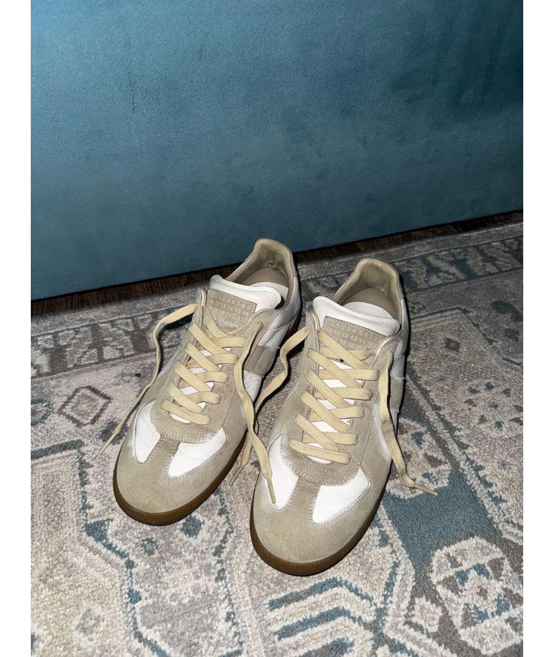 MAISON MARGIELA Белые кожаные низкие кроссовки / кеды, фото 2