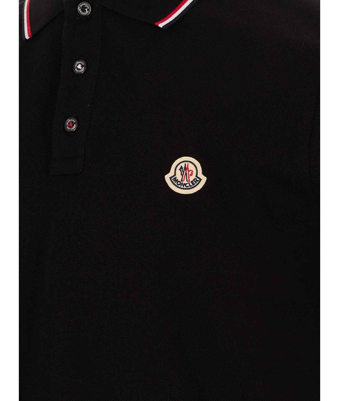 MONCLER Черное хлопковое поло с коротким рукавом, фото 3