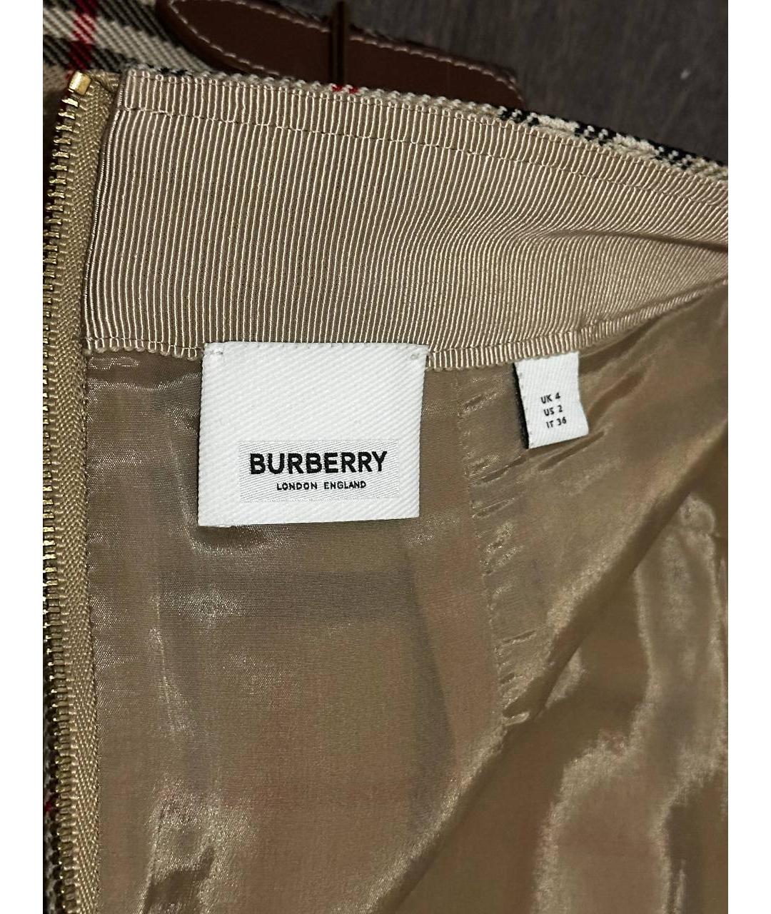 BURBERRY Бежевая шерстяная юбка миди, фото 4