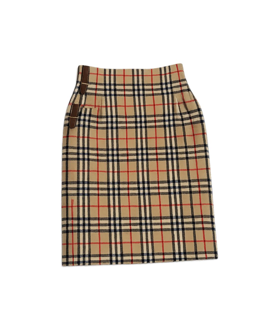 BURBERRY Бежевая шерстяная юбка миди, фото 1
