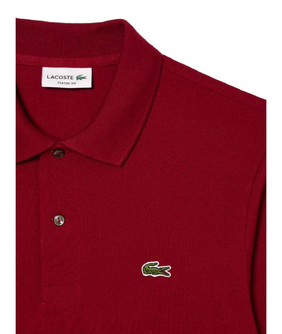 LACOSTE Бордовое хлопковое поло с длинным рукавом, фото 2
