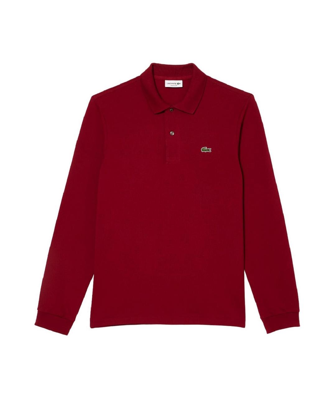 LACOSTE Бордовое хлопковое поло с длинным рукавом, фото 1
