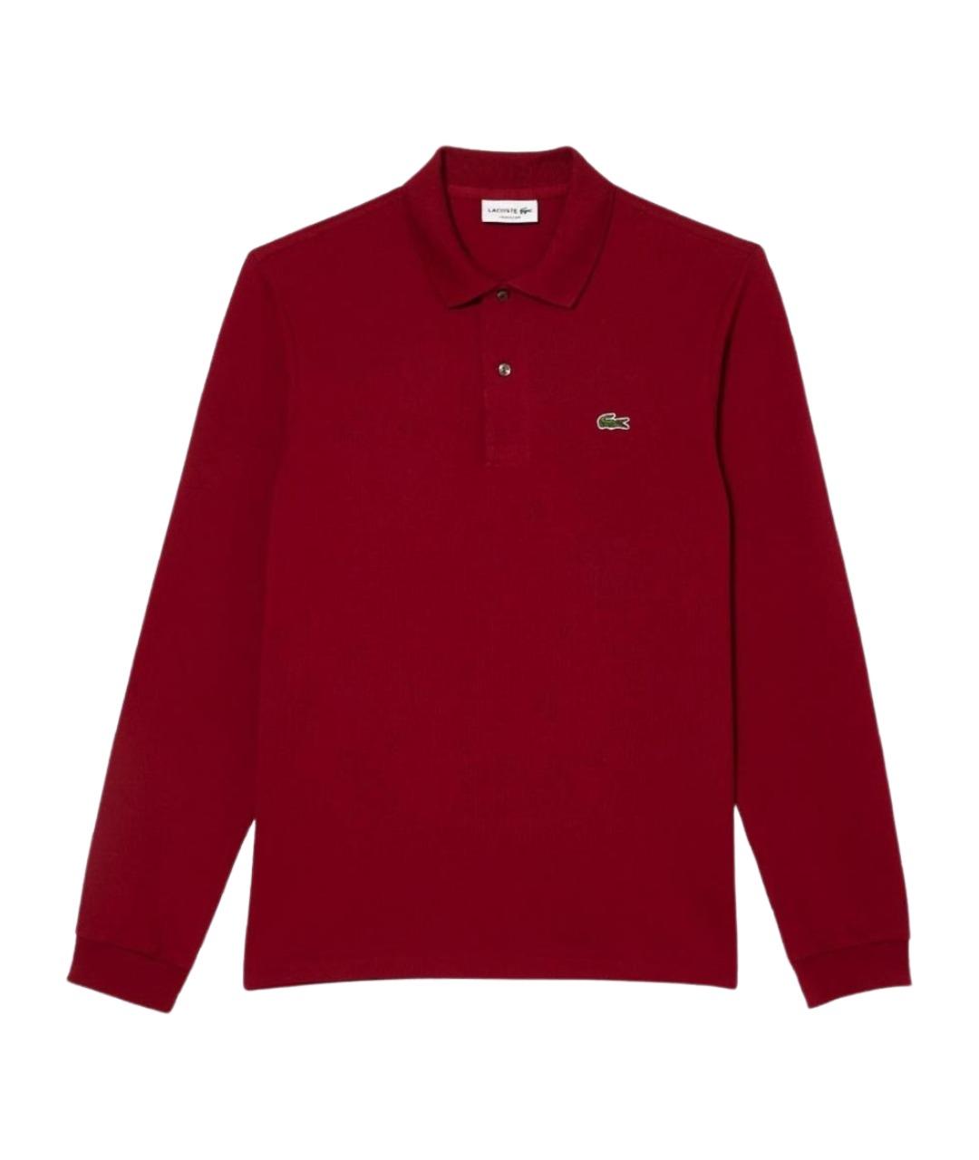 LACOSTE Бордовое хлопковое поло с длинным рукавом, фото 1