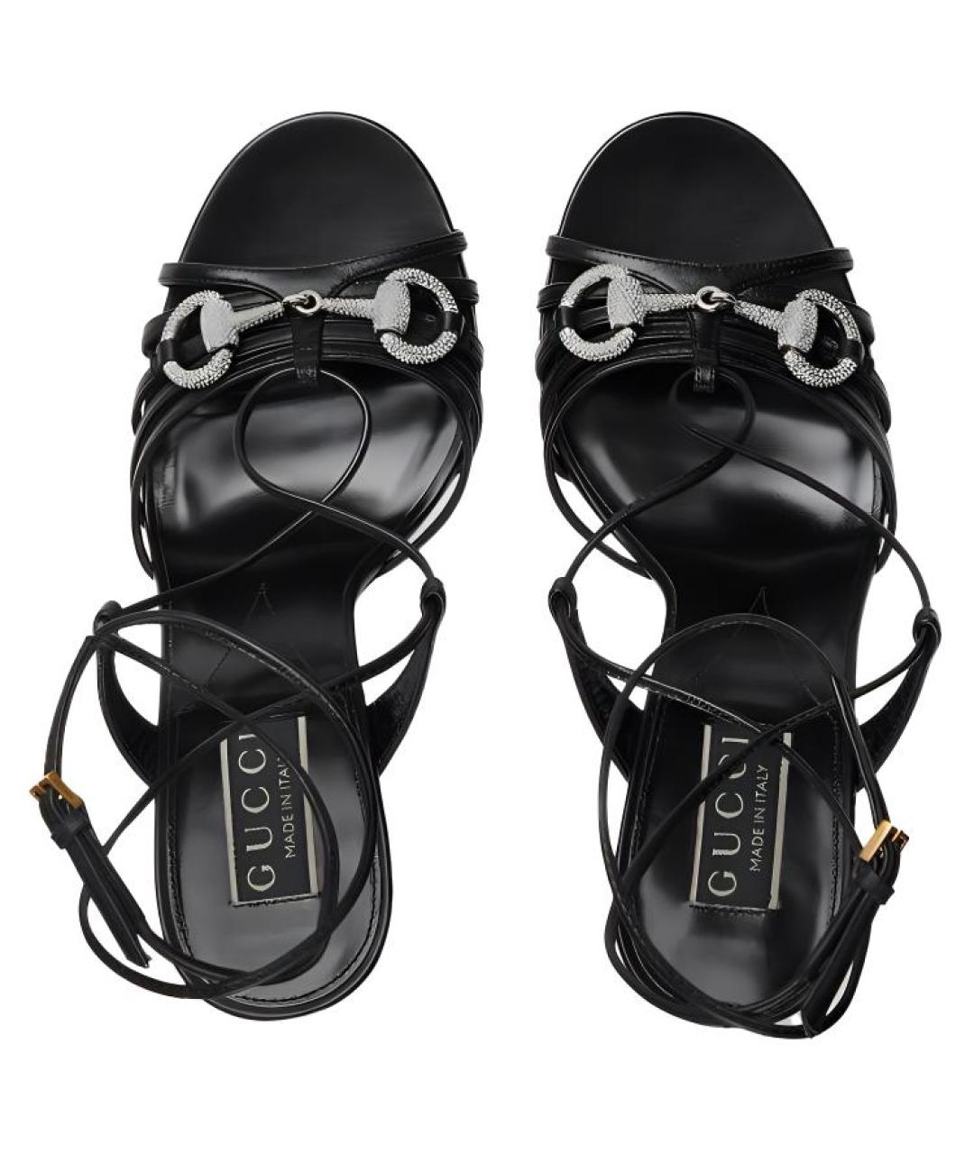 GUCCI Черные кожаные босоножки, фото 4