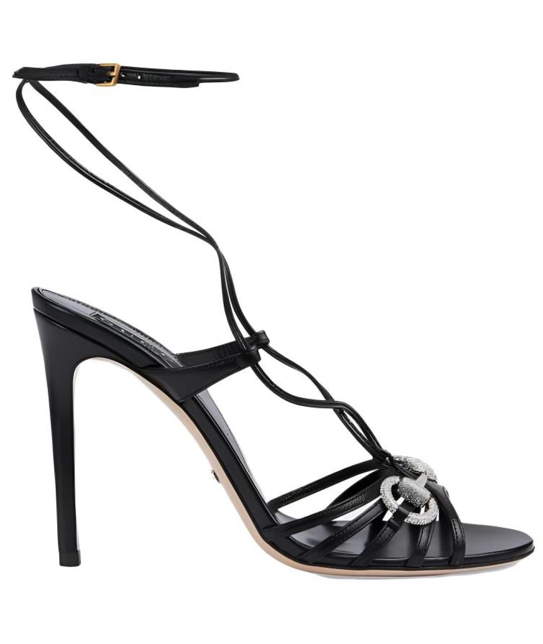 GUCCI Черные кожаные босоножки, фото 1