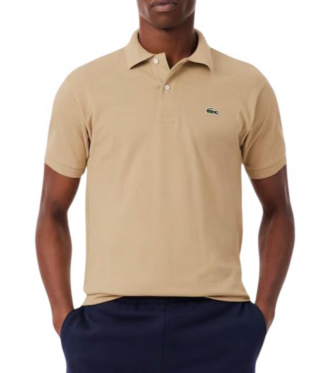 LACOSTE Бежевое хлопковое поло с коротким рукавом, фото 4