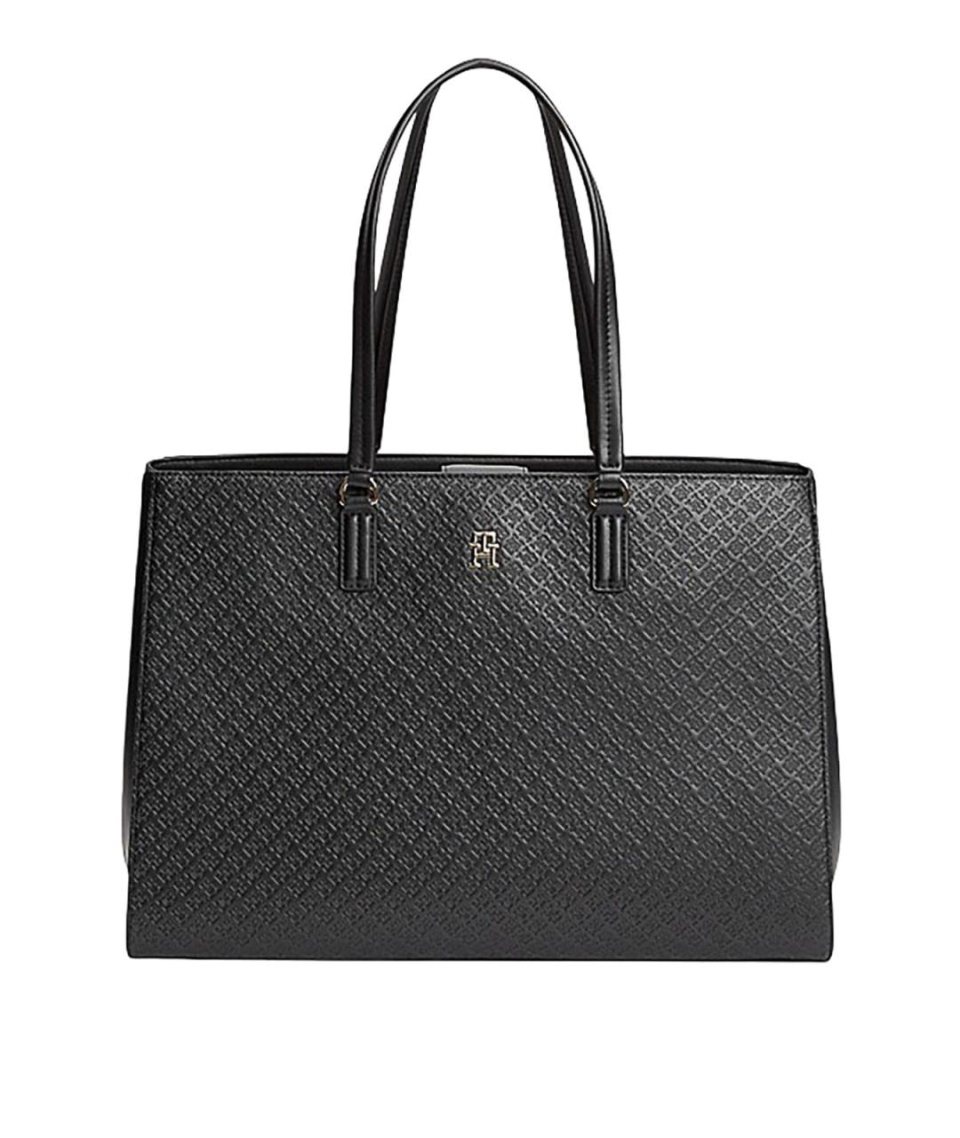 TOMMY HILFIGER Черная сумка тоут из искусственной кожи, фото 1