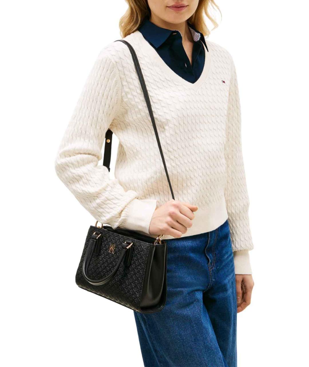 TOMMY HILFIGER Черная сумка с короткими ручками из искусственной кожи, фото 5