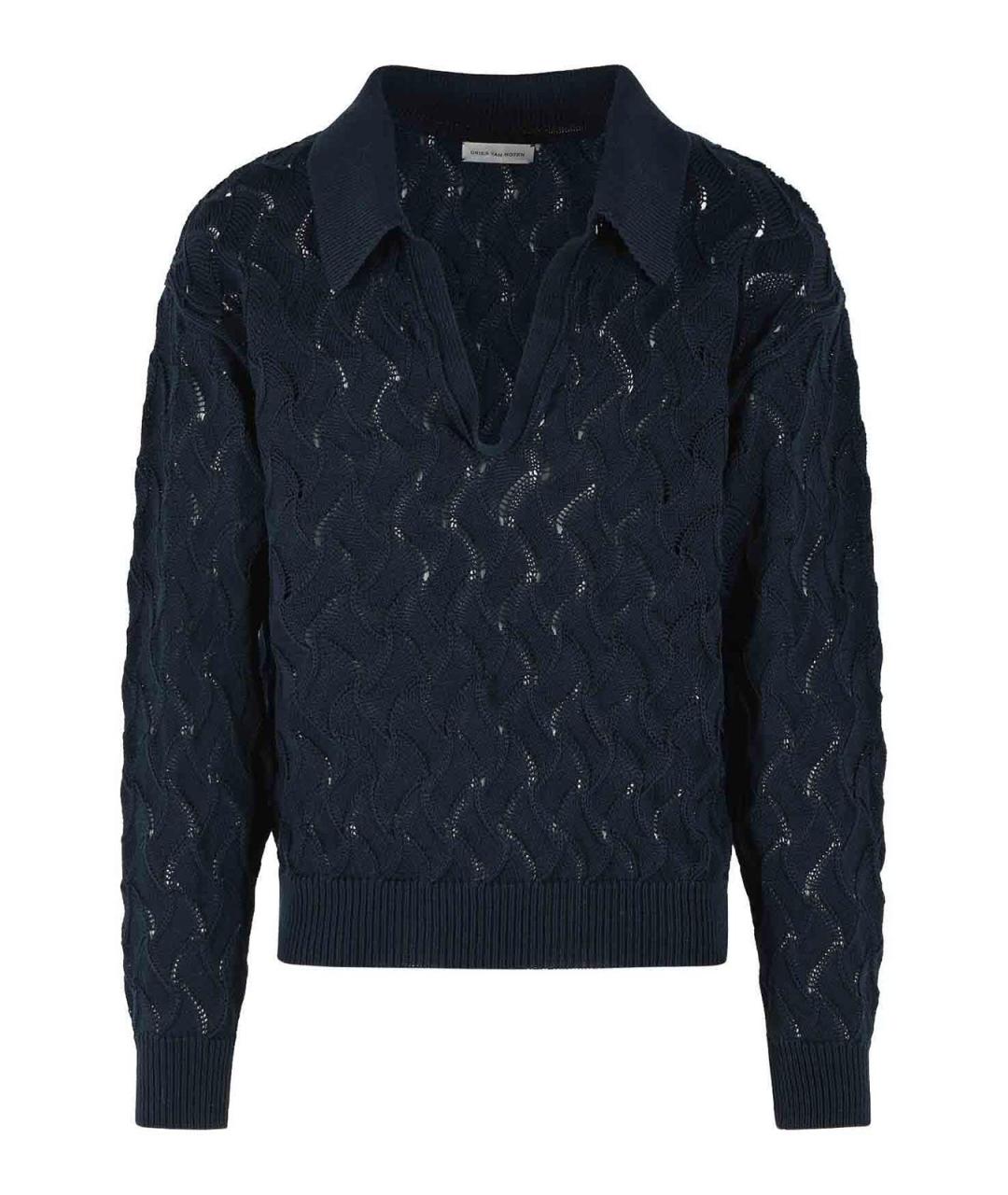 DRIES VAN NOTEN Синее хлопковое поло с длинным рукавом, фото 1