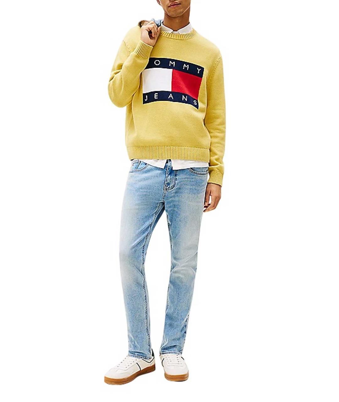 TOMMY HILFIGER Голубые хлопковые прямые джинсы, фото 3