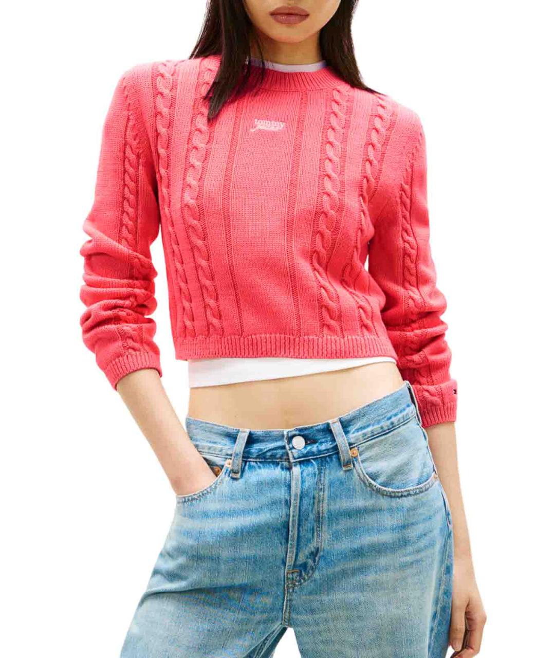 TOMMY HILFIGER Розовый хлопковый джемпер / свитер, фото 2