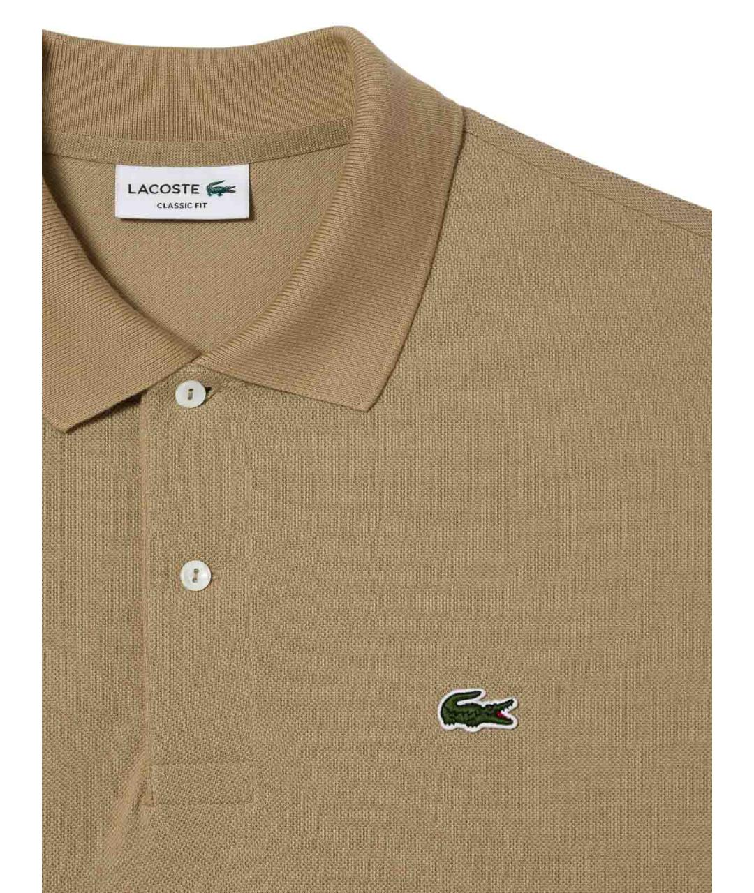 LACOSTE Бежевое хлопковое поло с коротким рукавом, фото 2
