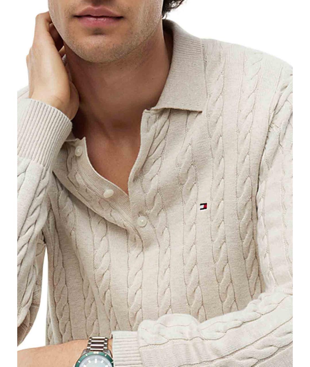 TOMMY HILFIGER Бежевое хлопковое поло с длинным рукавом, фото 4