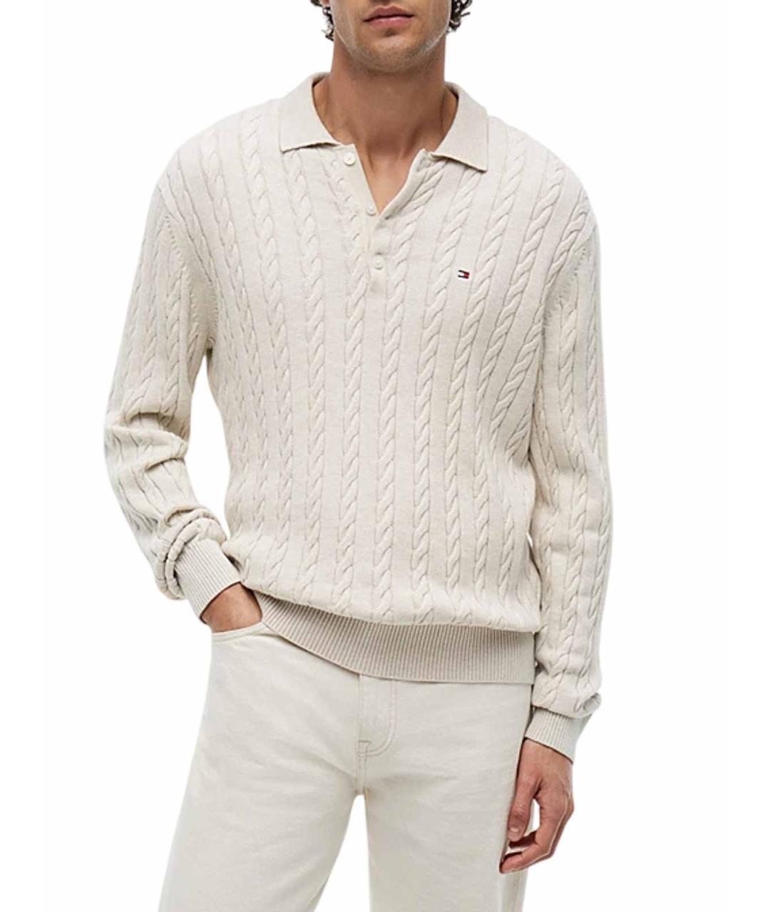TOMMY HILFIGER Бежевое хлопковое поло с длинным рукавом, фото 2