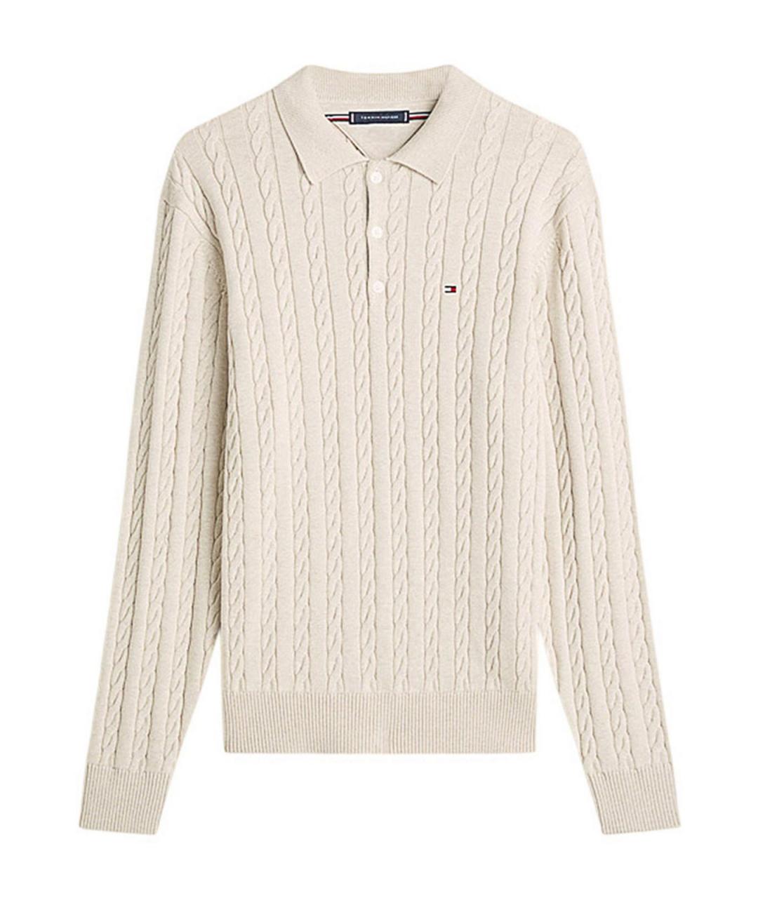 TOMMY HILFIGER Бежевое хлопковое поло с длинным рукавом, фото 1