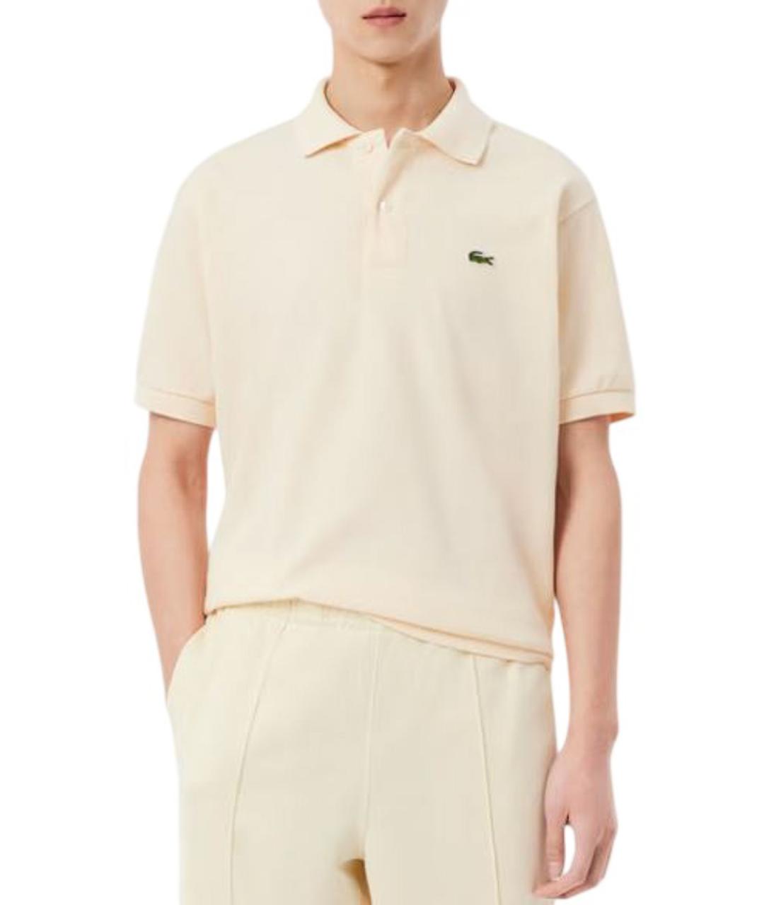 LACOSTE Бежевое хлопковое поло с коротким рукавом, фото 4