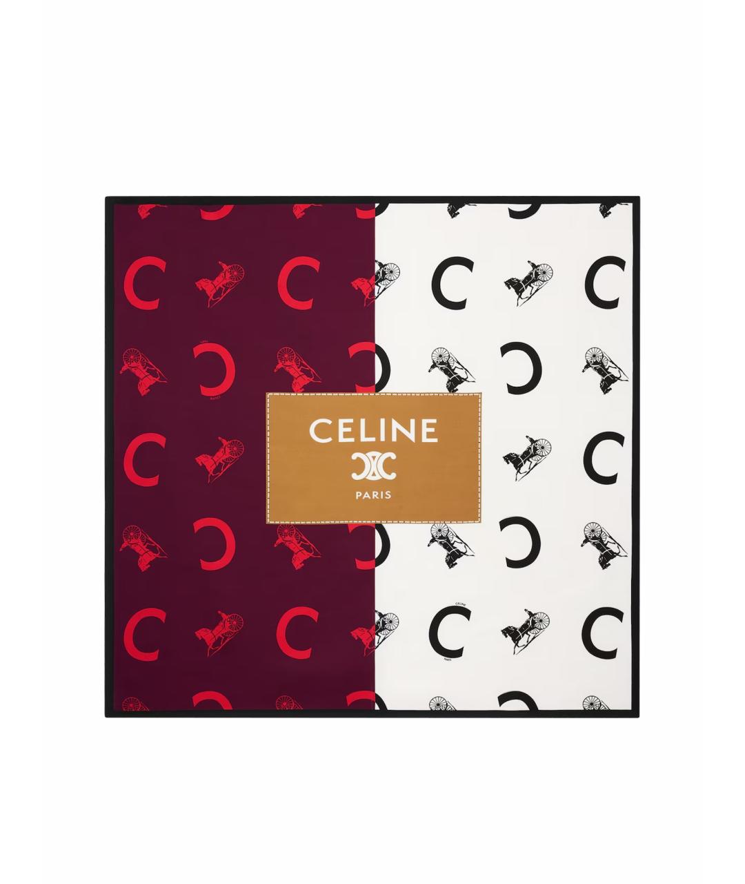 CELINE Бордовый шелковый платок, фото 1