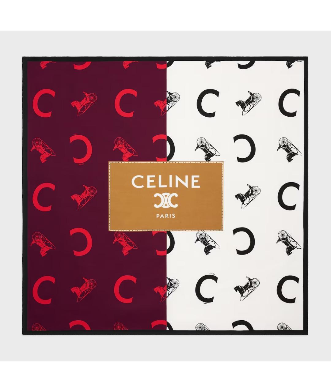 CELINE Бордовый шелковый платок, фото 3