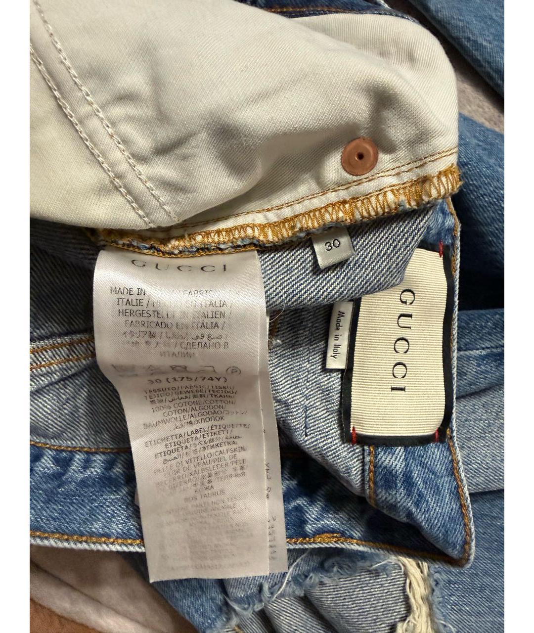 GUCCI Голубые хлопковые прямые джинсы, фото 4
