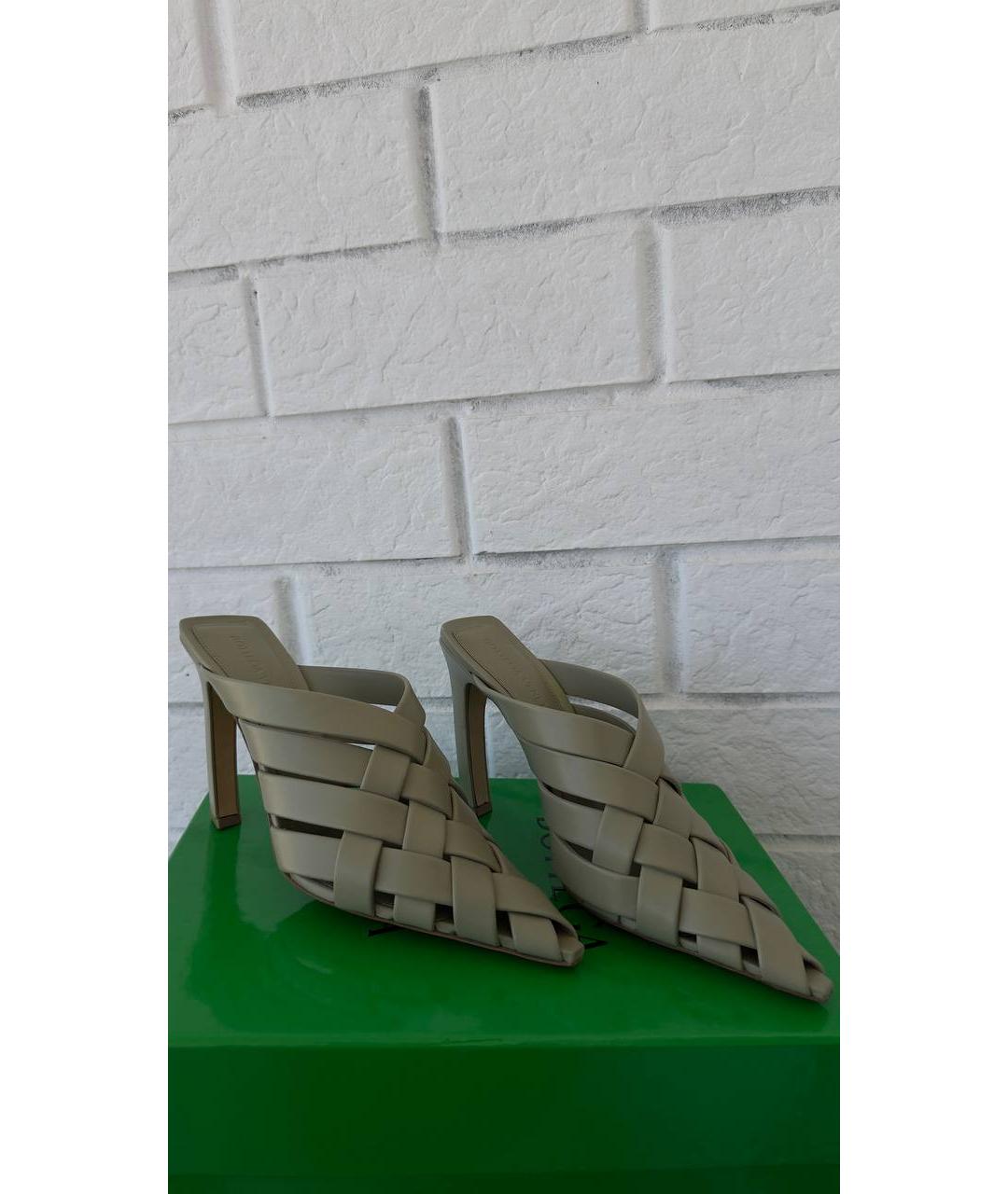 BOTTEGA VENETA Зеленые кожаные мюли, фото 3