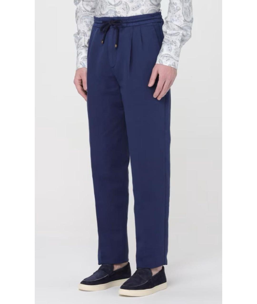 BRUNELLO CUCINELLI Синие льняные повседневные брюки, фото 4