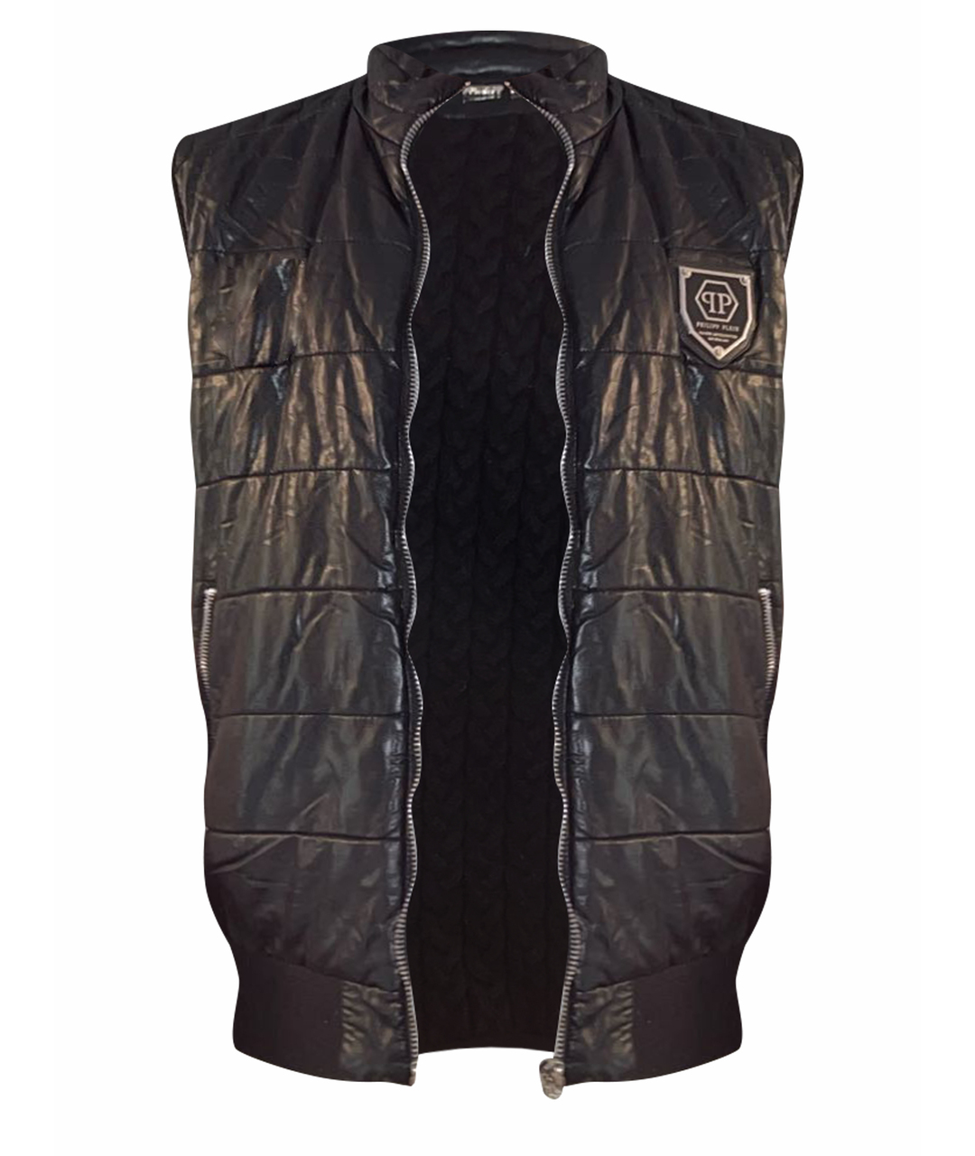 PHILIPP PLEIN Черный кожаный жилет, фото 1
