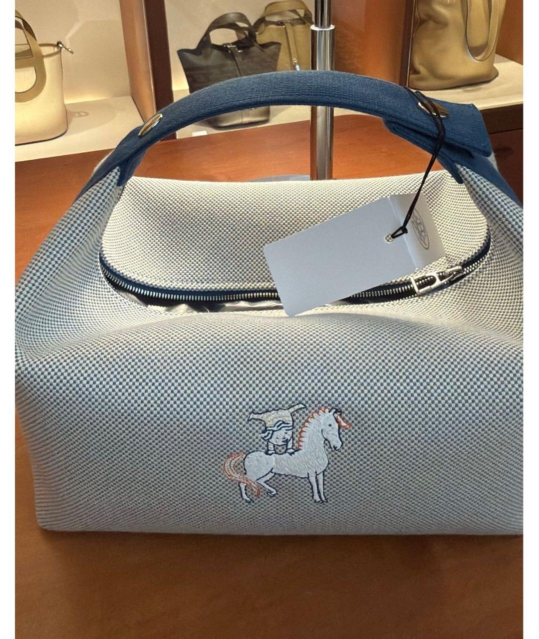 HERMES Серая тканевая косметичка, фото 4