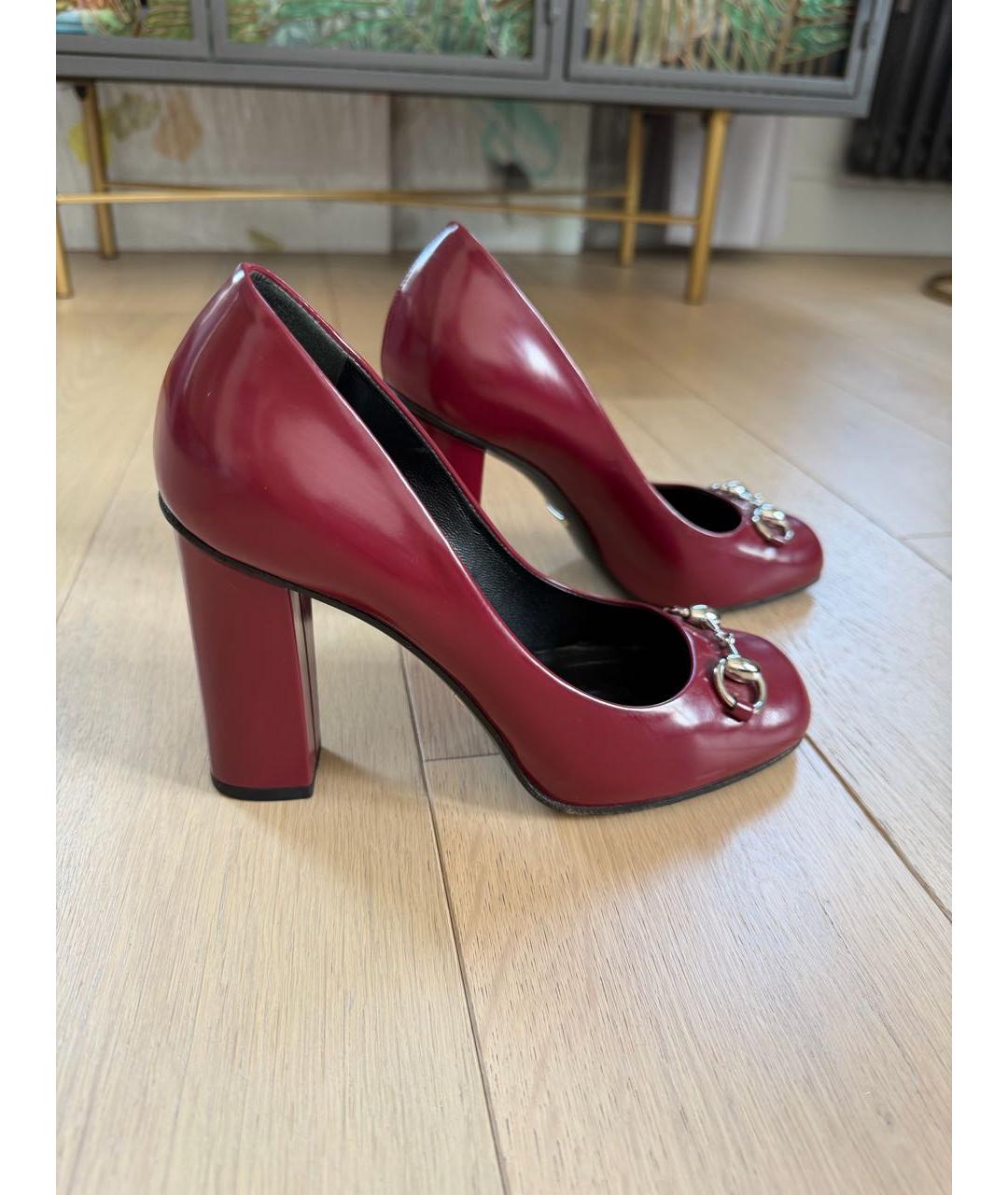 GUCCI Бордовые кожаные туфли, фото 7