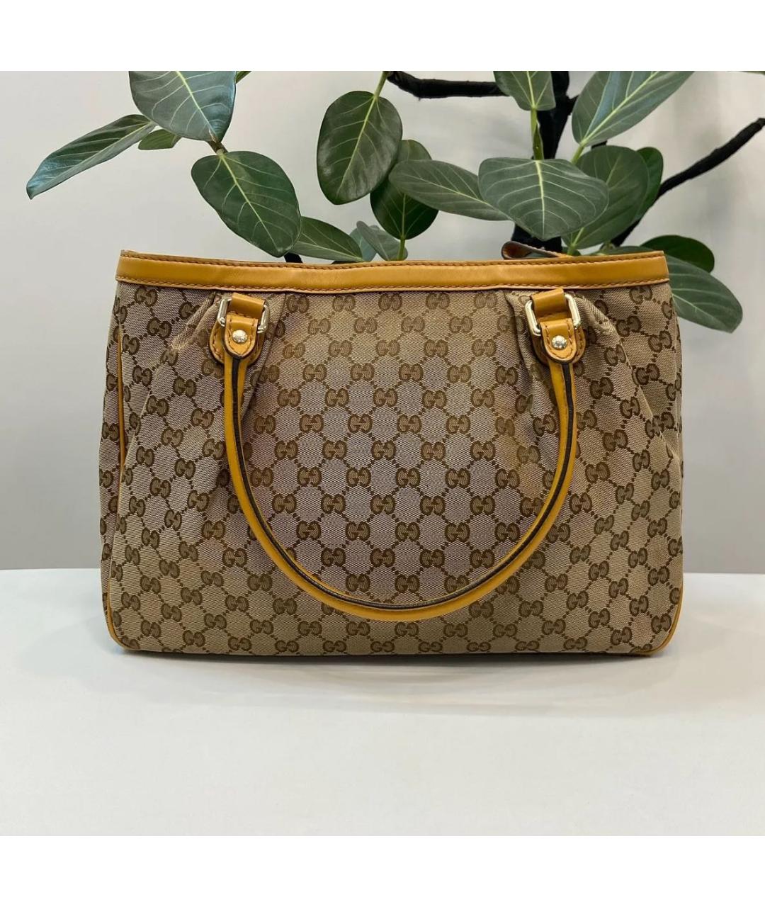 GUCCI Коричневая тканевая сумка с короткими ручками, фото 3
