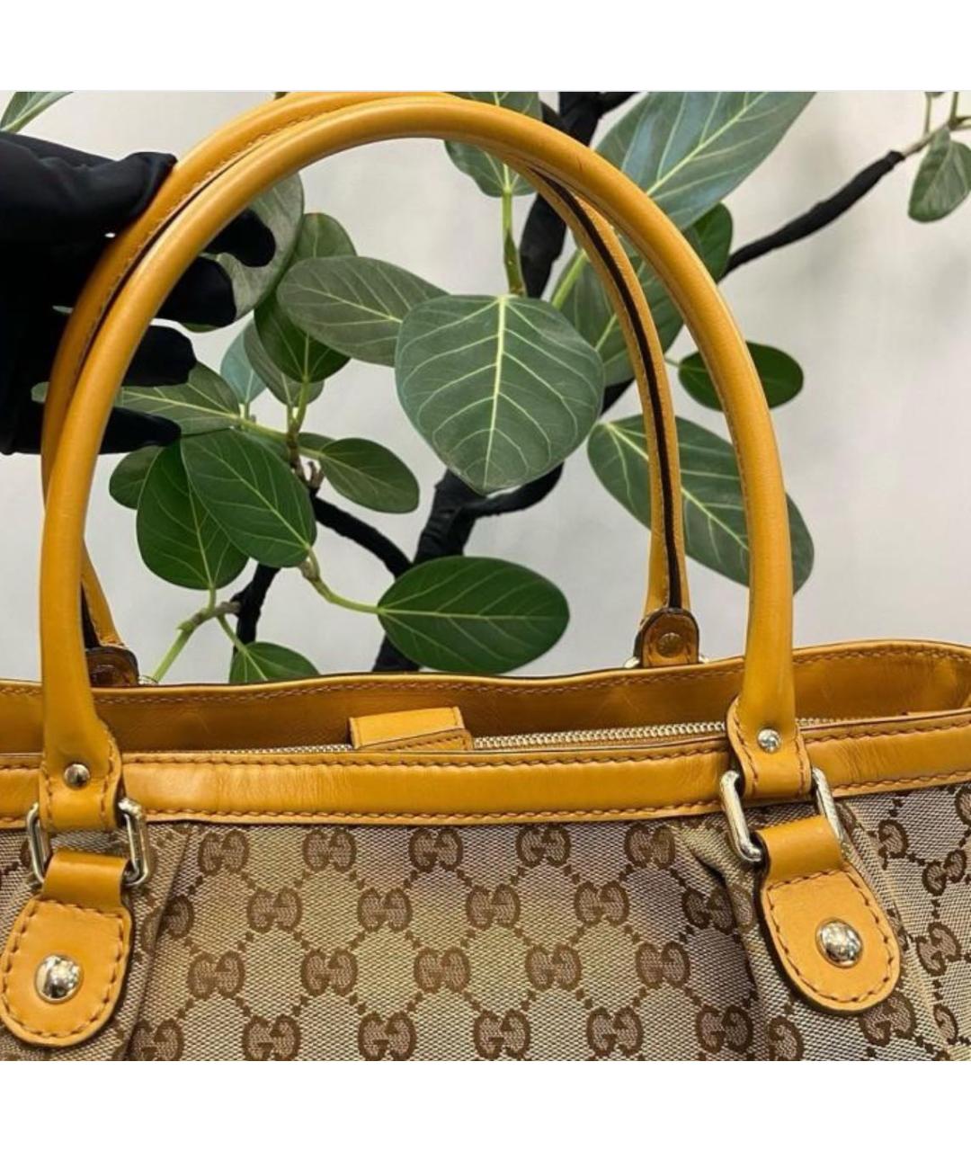 GUCCI Коричневая тканевая сумка с короткими ручками, фото 6