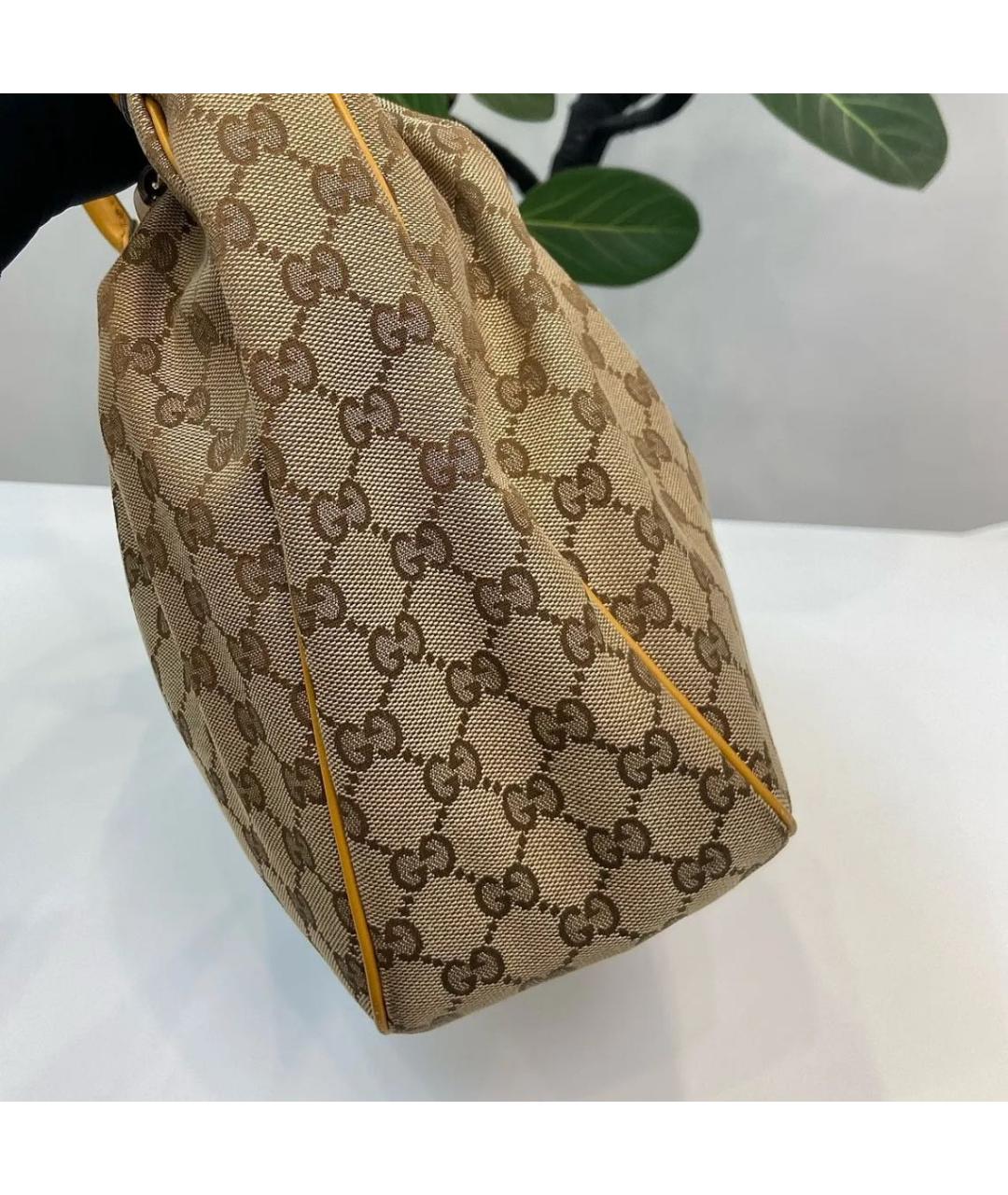 GUCCI Коричневая тканевая сумка с короткими ручками, фото 4