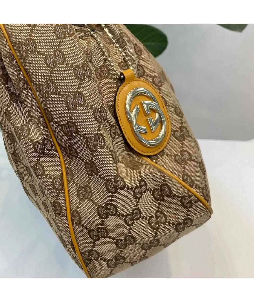 GUCCI Коричневая тканевая сумка с короткими ручками, фото 5