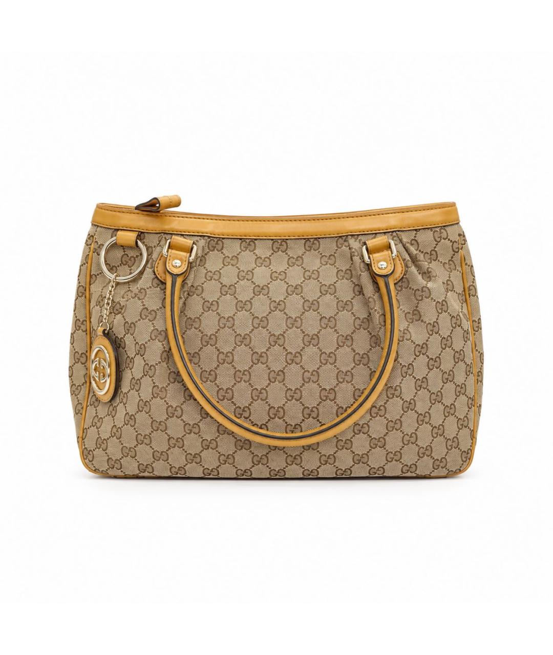 GUCCI Коричневая тканевая сумка с короткими ручками, фото 1