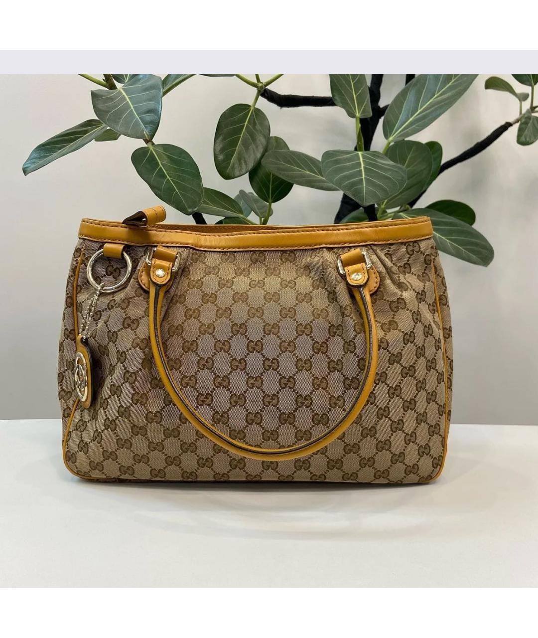 GUCCI Коричневая тканевая сумка с короткими ручками, фото 2