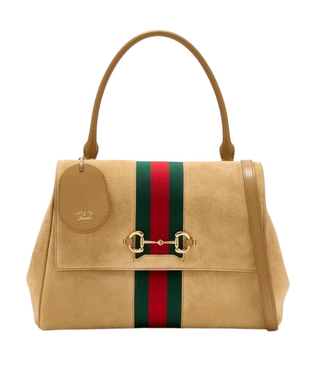 GUCCI Бежевая замшевая сумка через плечо, фото 1