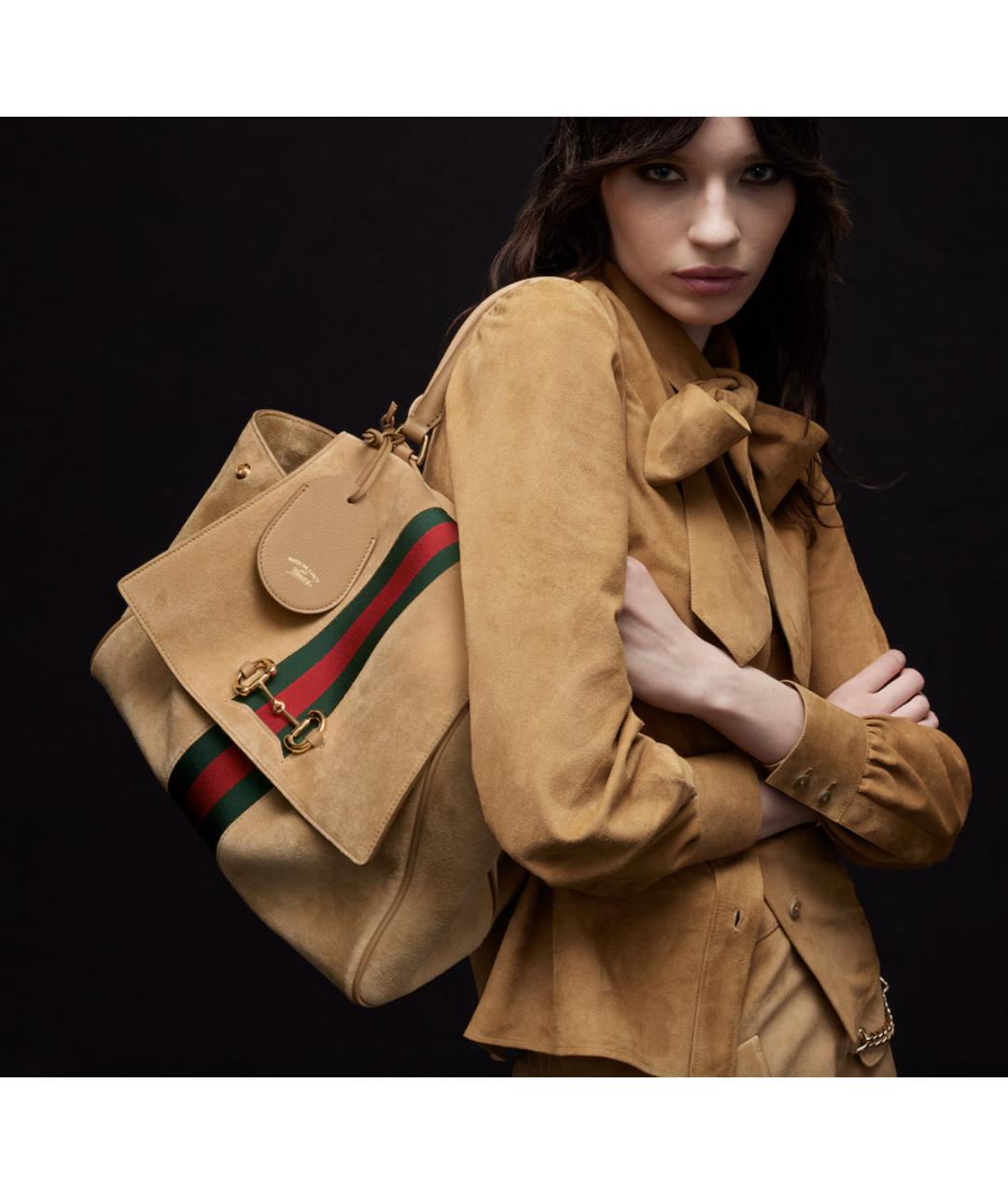 GUCCI Бежевая замшевая сумка через плечо, фото 6