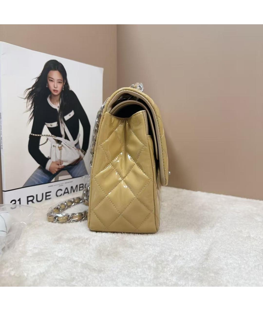 CHANEL Желтая сумка через плечо из лакированной кожи, фото 3